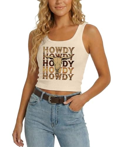 YHHR Women's Cowgirl Country Concert Sleeveless Cropped Tank Top Summer Casual Cowboy Shirt Western Graphic Top Cute Outfit - Image 1