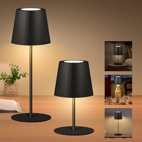 JCHPZR 2 Pack Cordless Table Lamp,Wireless Bottle Lamp,3 Level Dimming LED Portable Desk lamp,5000mAh Rechargeable Battery,One-Touch Power Off,Waterproof Outdoor,for Bedroom/Bars/Camping(Black) - Image 1
