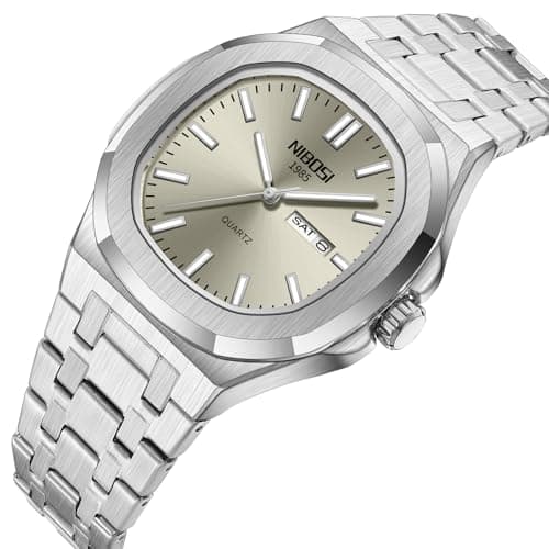 NIBOSI Watches for Men Analog Quartz Stainless Steel Silver Watches for Men Waterproof Business Classic Desiger Wrist Watch with Day Date Elegant Gift for Men - Thumbnail 3