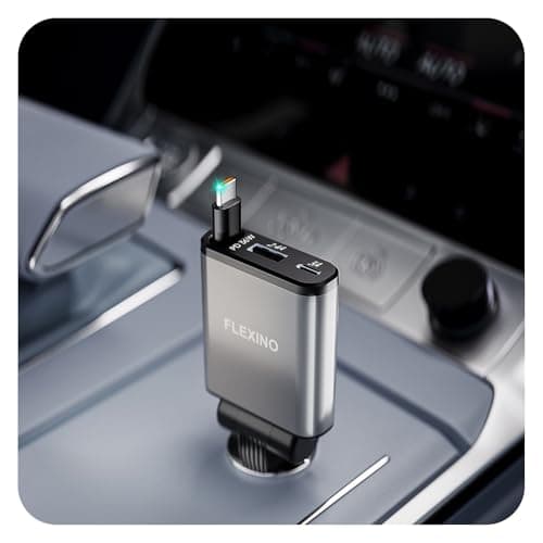 Flexino 【Ultra-Slim】 Retractable Car Charger for iPhone 17, Fast Charging Car Chargers, USB C Car Charger, Cigarette Lighter Adapter for iPhone 17/16/15/14/13/12 Series, Galaxy, Gray, 1 Pack - Image 1