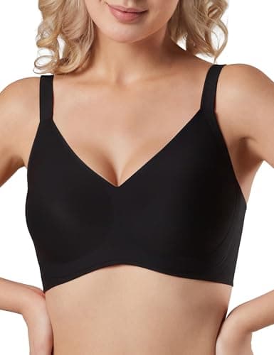 Tarbo Womens Jelly Wireless Push Up Bra Seamless T-Shirt Bra with Support Comfortable No Underwire Full Coverage Back Smoothing Everyday Bralettes Black 3XL - Image 1