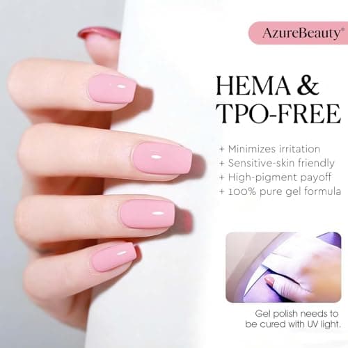 AZUREBEAUTY 6 Colors 15ml HEMA Free Gel Nail Polish Set, Same Color Bottles, Soak Off UV LED Gel Polish Kit Nail Art for DIY at Home Manicure Salon Gifts, Nude Pink Beige Burgundy Red - Thumbnail 3