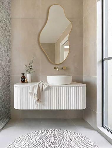 potijo Irregular Wall Mirror 20×36 Inch Wall Mirrors Decorative Gold Modern Asymmetrical Abstract Mirror for Bathroom Bedroom Living Room Entryway Hallway - Thumbnail 4