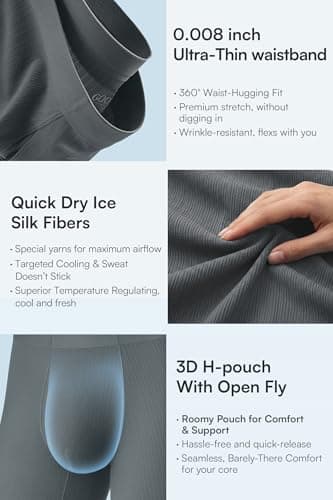 GOOTUCH Men's Breathable Cool Underwear, Moisture Wicking Odor Control Boxer Briefs, Seamless Thin Waistband & Quick Dry (2 Black, 2 Dark Grey,XX-Large) - Thumbnail 6