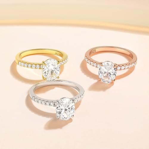 JALOKIVI 2CT 925 Sterling Silver Engagement Rings for Women Oval Cut Solitaire Cubic Zirconia Wedding Rings for Women Promise Rings for Her Rose Gold Size 8.5 - Thumbnail 3