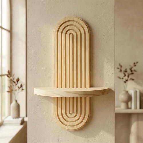 Natural Solid Wood Arched Wall Mount Shelf, Floating Decor Display Shelving for Succulents, Mini Plants, Home Decor & Bathroom Small Ornaments (Natural, 11.8" X 7.8") - Thumbnail 6