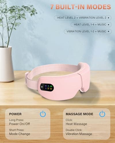 ZZR SEVEN Eye Massager with Heat, 7 Heating and Vibration Modes, Eye Mask, Birthday Gifts for Women, Men, Friend, Mom and Dad, Sleep Mask for Relax, Migraine Relief, Improve Sleep, Pink - Thumbnail 2