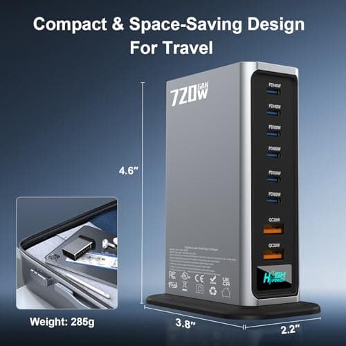 720W USB C Fast Charger Block, PD 3.1 140W 8 Port USB Charging Station, GaN Ⅲ Fast Charging Station for Multiple Devices, Laptop Charger Station Compatible with iPhone 17/iPad/MacBook,Samsung, Silver - Thumbnail 2