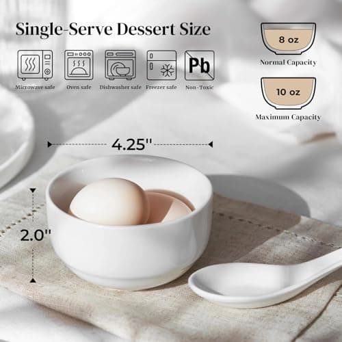 DOWAN 10 OZ Small Bowls, Ice Cream Bowls - 4.25" Ceramic Dessert Bowl Set of 6 - Porcelain Small Cereal Bowls, Side Dishes Dipping Bowl for Portion Control - Dishwasher Microwave Safe（Soft White - Thumbnail 2