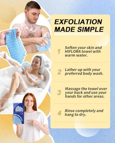3 Pack Back Exfoliator for Shower and Dead Skin Removal, Exfoliating Body Scrubber for Smooth Skin Japan Washcloth for Shower & Bath, Versatile Body Scrub Towel - Thumbnail 5