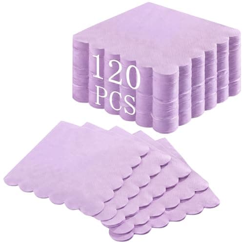 NatNarr 120 Pcs Purple Napkins,Scalloped Easter Paper Napkins Disposable Lavender Cocktail Napkin Lilac Beverage Dessert Napkin for Birthday Wedding Bridal Baby Shower, 5 x 5 Inch - Image 1