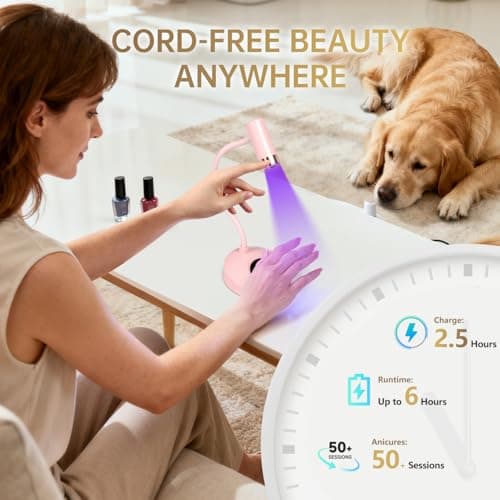 AORAEM UV LED Nail Lamp, Rechargeable Gooseneck Lamp for Gel Nails 12W Quick Dry LED Nail Light Nail Dryer with 4 Timers & Auto Sensor, Professional Flash Cure Light for Gel Nails Home DIY Pink - Thumbnail 2