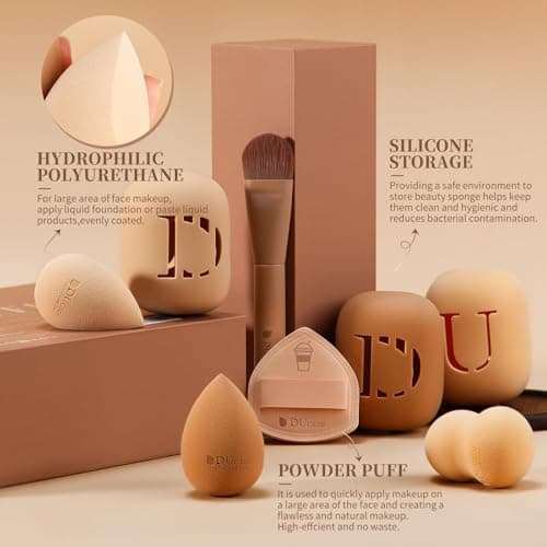 DUcare 21pcs Makeup Gift Set,with 14Pcs Makeup Brush set 3pcs Makeup Sponges 3pcs Sponge Holder 1pc Powder Puff for Foundation Blending Powder Blush Eyeshadows - Thumbnail 6