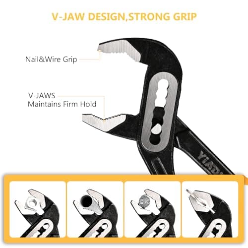 Groove Joint Pliers 8/10 Inch V-Jaw Water Pump Pliers With 7-Position Push Locks,Adjustable Tongue and Groove lock Pliers Rubber Grip Handle Tools Set for Home Auto Repair,Nuts,Bolts,Pipe 2 Piece - Thumbnail 3