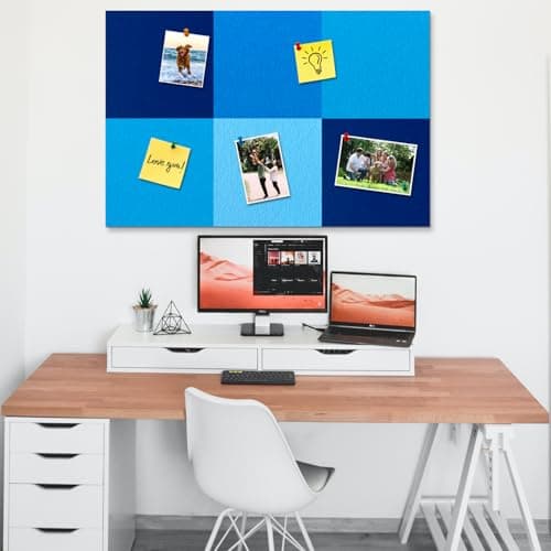 HULAVO Square Felt Cork Bulletin Board Tiles, Self Adhesive DIY Felt Pin Board for Wall 30" x 20" with 35 Pushpins for Office School Home Wall Decor Stickers Memos Photos Display (Gradual Blue) - Thumbnail 2