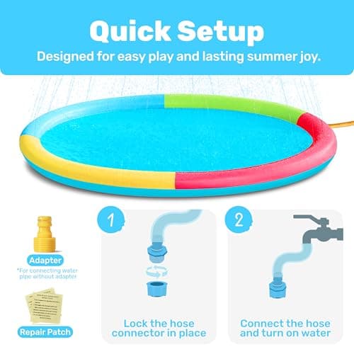 SLOOSH 72" Non-Slip Splash Pad Sprinkler - Outdoor Water Play Toys Backyard Fountain Mat for Toddlers Kids Dogs, Thickened Sprinkler Outside Pool Party Durable for Girls Boys Pets (72in, Multicolor) - Thumbnail 4