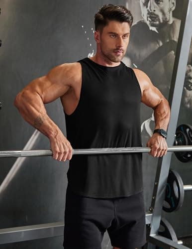 COOFANDY Black Tank Top Men Athletic Training Seeveless Shirt Muscle Gym Clothes Lightweight Jogging Tee Shirts Running - Thumbnail 2