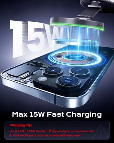 Magnetic Phone Charging Holder Mount for Magsafe Car Mount Charger, 15W Fast Charger Wireless [108+LBS Suction & 3800gf Magnetic], 360° Vacuum Magnetic Phone Holder for iPhone 17 Pro Max Air 16-12 - Thumbnail 2