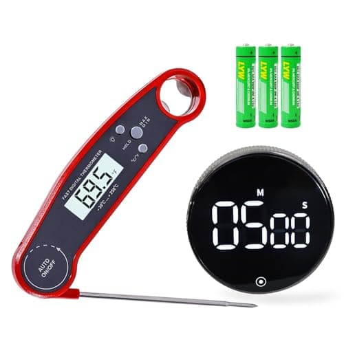 Instant Read Digital Meat Thermometer and Kitchen Timer Set with Backlight - Accurate Probe for Grilling, BBQ, Smoking, and Oven Cooking (Fahrenheit/Celsius Switch)