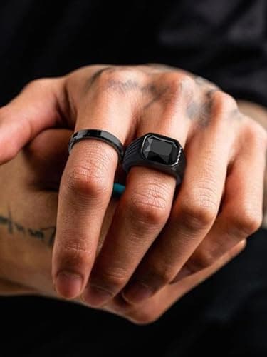 Bestyle Black Rings for Men Vintage Chunky Big Biker Band Large Signet Thumb Ring, Cocktail Statement Promise Gift for Birthday, Size 13 - Thumbnail 3