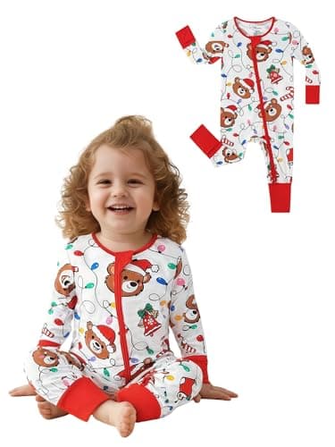 Infant Boys Girls Outfit Clothes Set Newborn Baby Romper Bamboo Long Sleeve Zipper Bodysuit Jumpsuit (Bear, 3-6M) - Image 1