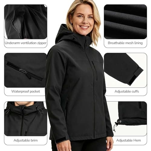 ACCNUO Women's Rain Jacket Waterproof Lightweight Rain Coat with Hood, Breathable Windbreaker for Outdoor Hiking Travel - Thumbnail 4