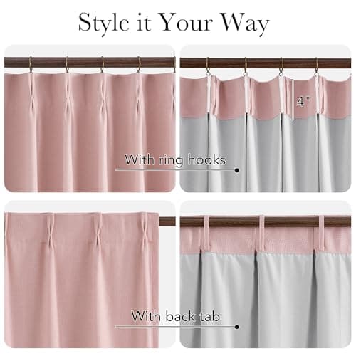 NICETOWN PRO 100% Blackout Pink Curtains for Girls Room, Pinch Pleated Thermal Curtains Linen Weave Window Treatments Sound Reducing for Bedroom/Farmhouse, W40 x L108, 2 Panels - Thumbnail 2