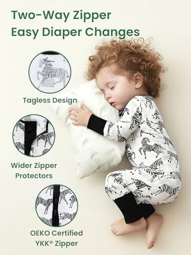 NewSeed Unisex Infant Neutral Zipped Footies, Viscose from Bamboo 2-Way Zipper Romper Outfit, 0-24 Months One-piece Jumpsuit (Zebra, 9-12M) - Thumbnail 3