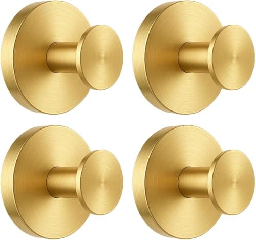 BKV Suction Cup Hooks for Glass Window,Removable Shower Hooks for Inside Shower,Metal Towel Hooks for Bathrooms,4 Pack(Gold) - Image 1