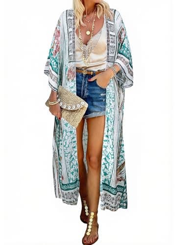 MayBuy Womens Long Swimsuit Kimonos Beach Coverups Summer Casual Loose Boho Lightweight Cardigans - Image 1