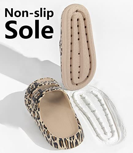 Weweya Athletic Outdoor Slides Sandals for Women and Men Slip On Wide Width Eva Rubber Flat Foam Cozy Slides Thick Sole Comfort Walking Sandals Leopard Women Size 5.5 6 6.5 - Thumbnail 5