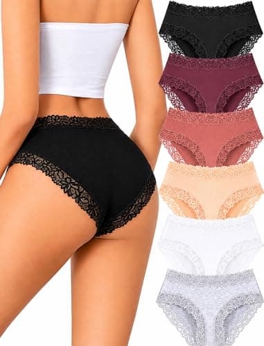 ALL OF SHE Womens Cotton Underwear Cheeky Bikini Panties Sexy Lace Briefs Soft Stretch Lingerie for Ladies Underwear Pack 6 - Image 1