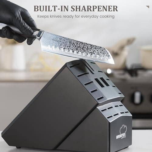 Amorston 22 Pieces Knife Set, Laser Engraved High Carbon Stainless Steel Knife Block Set, Full Tang Professional Kitchen Knife Set with Built-in Sharpener - Thumbnail 6