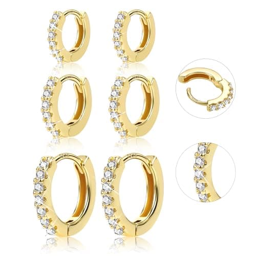 Gold Earrings for Women Small Hoop - Huggie Gold Hoops Earrings for Women 14K Gold Plated Mini Hoops 3 Holes Cartilage Mini Huggie Hypoallergenic Earring for Jewelry Trendy