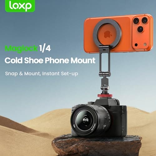 LOXP Magnetic phone tripod mount with Cold Shoe,Adjustable Rotatable Aluminum Alloy phone mount for camera, Phone Tripod Holder Adapter with 1/4" Screw, Compatible with iPhone 17/16/15/14/13/12 Series - Thumbnail 2