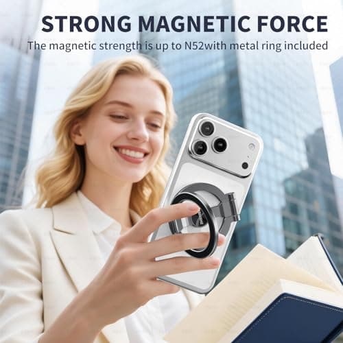 ZBHISHE Magnetic Phone Ring for MagSafe Grip [Phone Holder] [Dual-Sided Magnetic] [Magnet Phone Stand Grip Compatible with Car Mounts] Mag Safe Accessory for iPhone 17/16/15/14/13 Pro Max Plus, Grey - Thumbnail 2