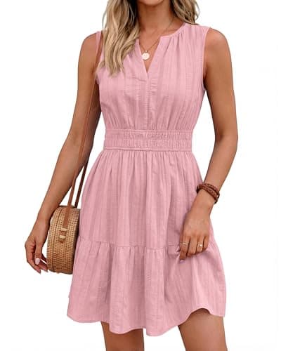 BTFBM Women Summer Dresses 2026 Casual Mini Dress Sleeveless V Neck Boho Beach Fashion Clothing A Line Dress Pockets(Pink, XX-Large) - Thumbnail 2
