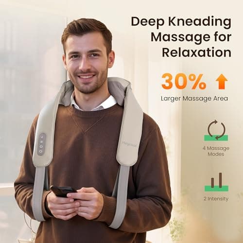 Heycool Cordless Neck and Shoulder Massager, Graphene Heating, Upgraded Shiatsu Back Massager Pillow for Neck, Shoulder, Father Day Gift for Dad - Thumbnail 5