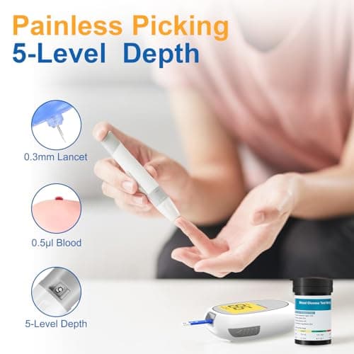 Blood Glucose Monitor Kit, Blood Sugar Testing kit with 50 Blood Sugar Test Strips, 50 Lancets, 1 Blood Glucose Meter, 1 Lancing Device, No Coding Required, Meter Glucometer Kit for Diabetes Testing for Home/Travel Use - Thumbnail 4