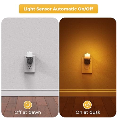 L LOHAS LED Candle Night Light, Amber Night Lights Plug into Wall, Flameless Candle Nightlight with Light Sensor, 0-100LM Dimmable Vintage Decorative Night Light for Hallway Bedroom,2Pack - Thumbnail 2