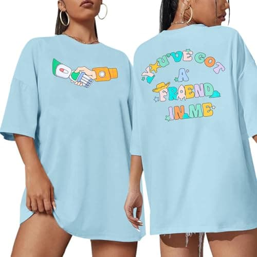 You've Got A Friend Shirt Women Oversized Magical Shirt Funny Letter Print Tee Family Holiday Vacation Short Sleeve Tops Light Blue - Image 1