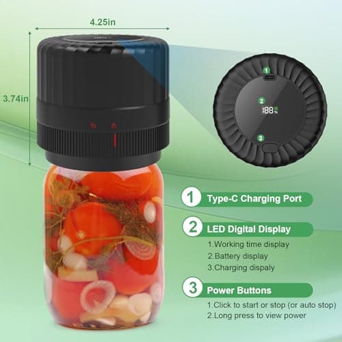 SelePow VP06+ Mason Jar Vacuum Sealer, Electric Vacuum Sealer for Jars with Wide and Regular Mouth Mason Lids, Cordless Handheld Jar Vaccum Sealer for Food Storage, Ideal Present for Mom, Wife, Black - Thumbnail 3