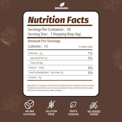 Mushroom Coffee 6 Mushroom Instant Blend with Lion’s Mane, Cordyceps, Reishi, King Trumpet, Shiitake & Turkey Tail – Supports Energy, Focus, Mood & Immune System – 30 Servings - Thumbnail 2