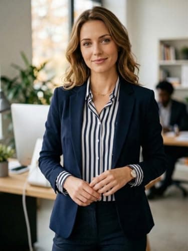 Women’s Long Sleeve Button Down Shirt, Classic Striped Blouse with Pearl Buttons, Casual & Dressy Tops for Women, Comfortable Polyester Blouse for Work & Everyday Wear (Navy)-XL - Thumbnail 5
