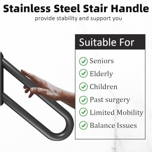 Hand Rails for Outdoor Steps Stair Railing Indoor Rail Metal Heavy Duty Non-Slip 1-3 Step Wall Mount Grab Bars U-Shape Safety Handle Garage Porch Courtyard Doorways (2 Pack 16") - Thumbnail 3