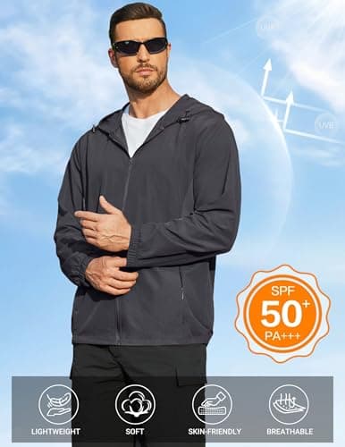 COOFANDY UV Protection Jacket For Beach Travel Fishing Hoodie Jacket Upf Dark Grey 2XL Mens Zip Up Sun Shirt Long Sleeve - Thumbnail 3
