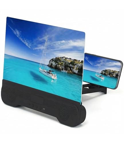 14'' Screen Magnifier for Cell Phone with Bluetooth Speakers,3D Magnifying Projector Screen Enlarger for Movies Videos Games Foldable Stand Holder with HD Screen Amplifier Supports All Smartphones - Image 1