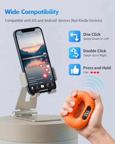 TikTok Scrolling Ring & Bluetooth Page Turner - 20lb Grip Strength Trainer Hand Gripper, Hand Strengthening Devices, Portable Gym & Therapy Accessories,Orange - Thumbnail 4