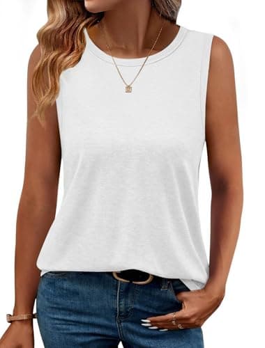 GKBK Womens Tank Tops High Neck Loose Fit Casual Summer Sleeveless Shirts 2026 Beach Vacation Outfit Cured Hem Z-White - Image 1