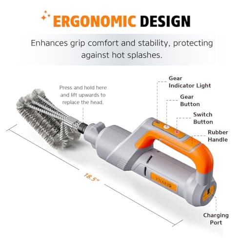 Electric Grill Brush BBQ Cleaner - Grill Cleaner, Grill Brush for Outdoor Grill, BBQ Grill Brush, 940 RPM Electric Grill Cleaner, 3 Speed Modes, Compatible with Weber, Char-Broil, Traeger & More - Thumbnail 5